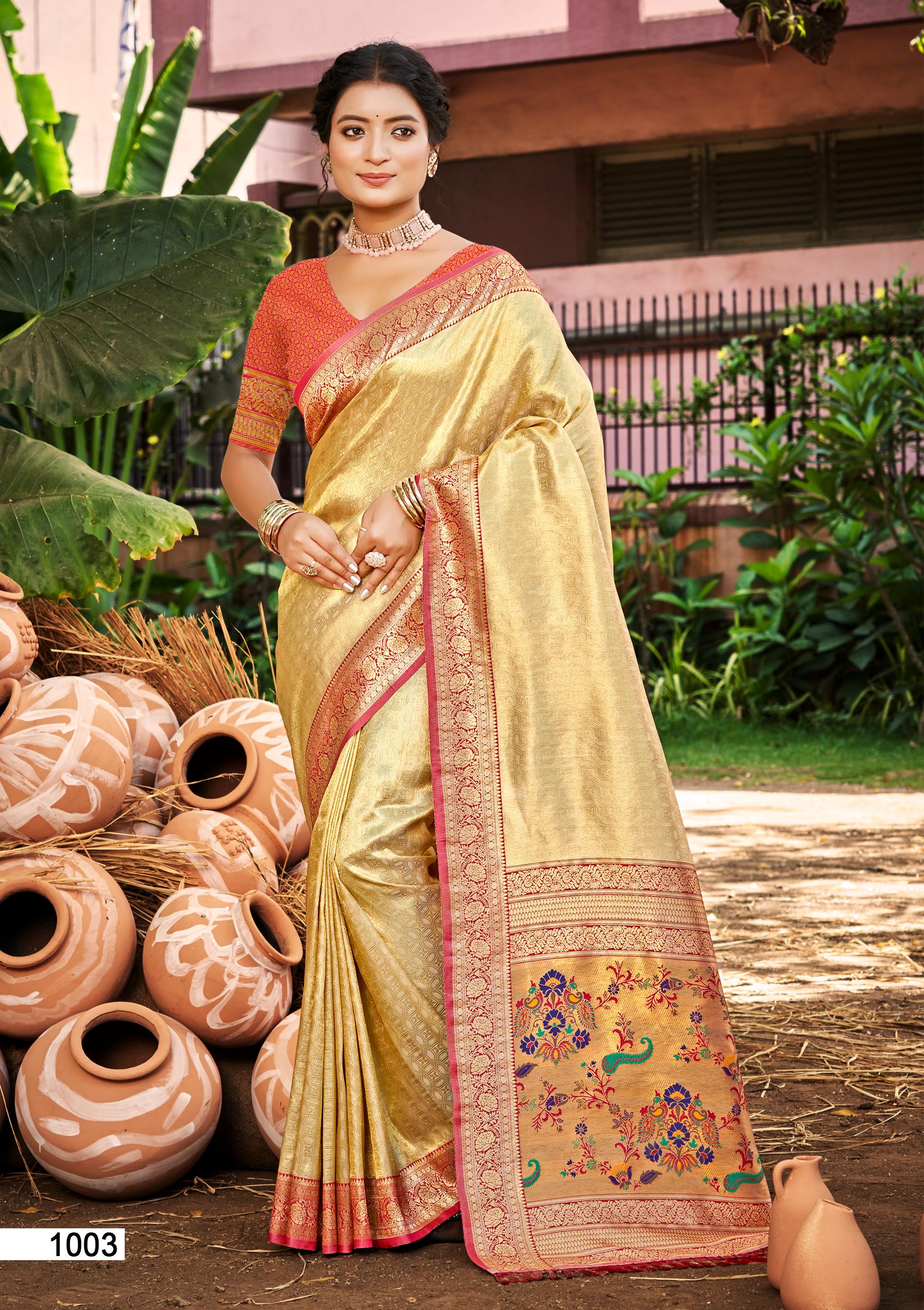 Sangam Prints Multi Color Kanjivaram Silk Woven Work Traditional Saree - Distacart