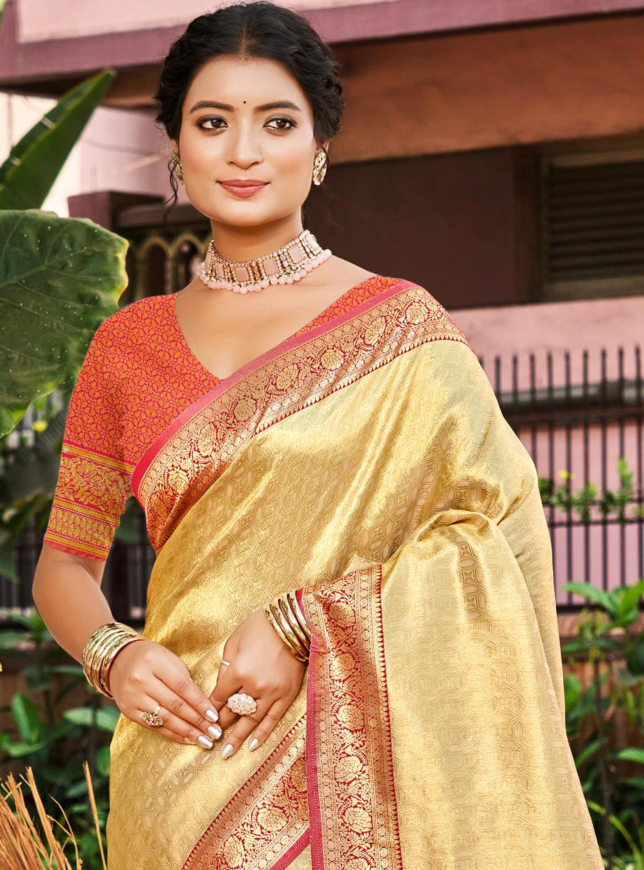 Sangam Prints Multi Color Kanjivaram Silk Woven Work Traditional Saree - Distacart