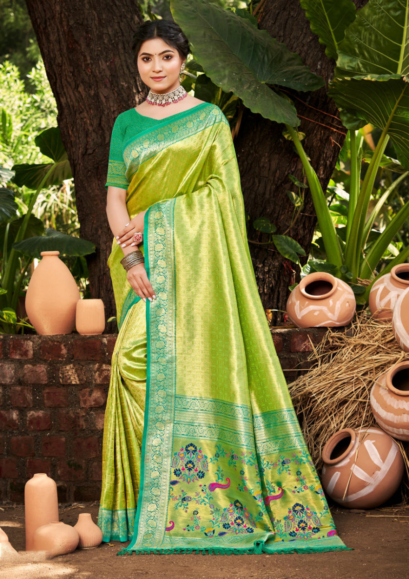 Sangam Prints Multi Color Kanjivaram Silk Woven Work Traditional Saree - Distacart