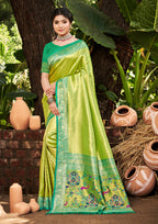 Sangam Prints Multi Color Kanjivaram Silk Woven Work Traditional Saree - Distacart