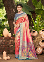 Sangam Prints Multi Color Kanjivaram Silk Woven Work Traditional Saree - Distacart