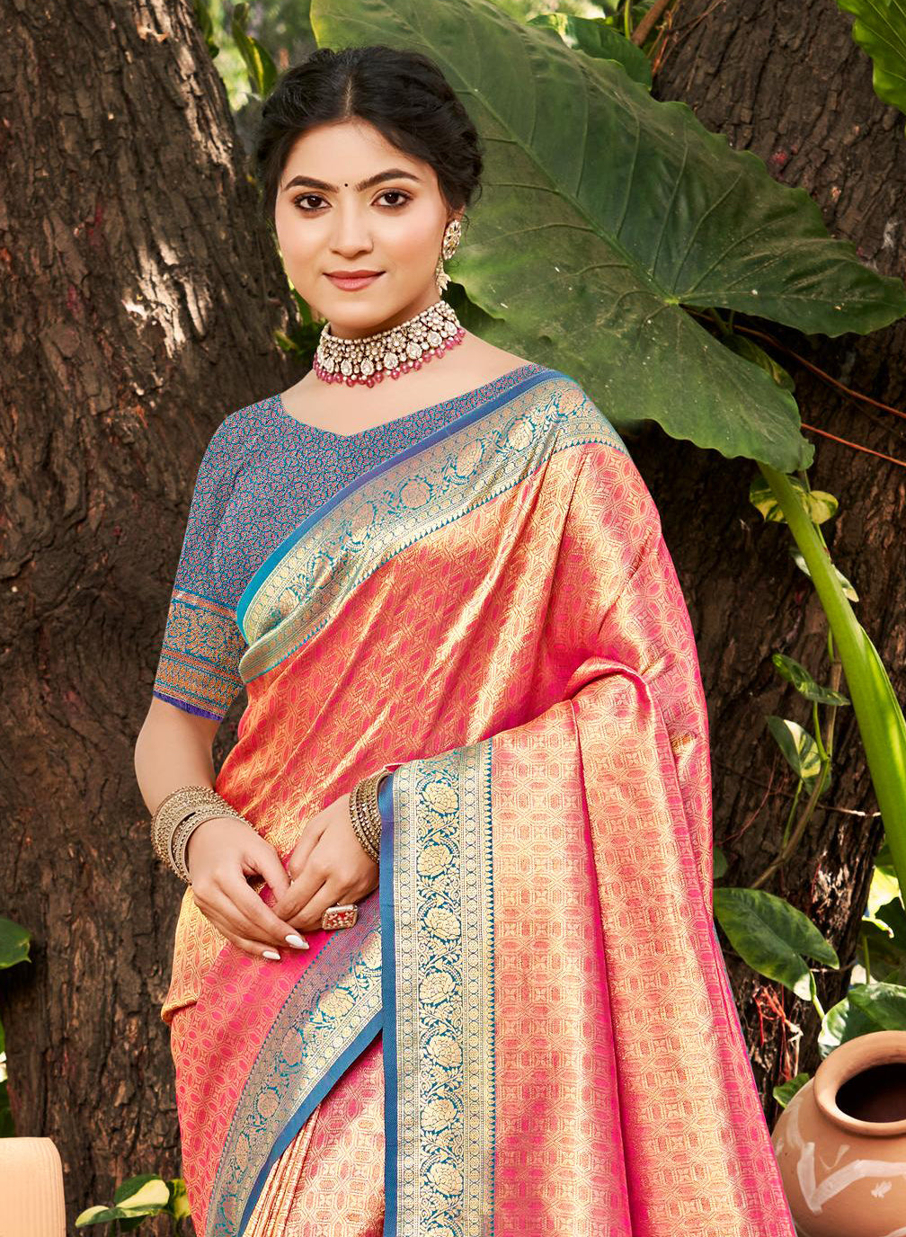 Sangam Prints Multi Color Kanjivaram Silk Woven Work Traditional Saree - Distacart