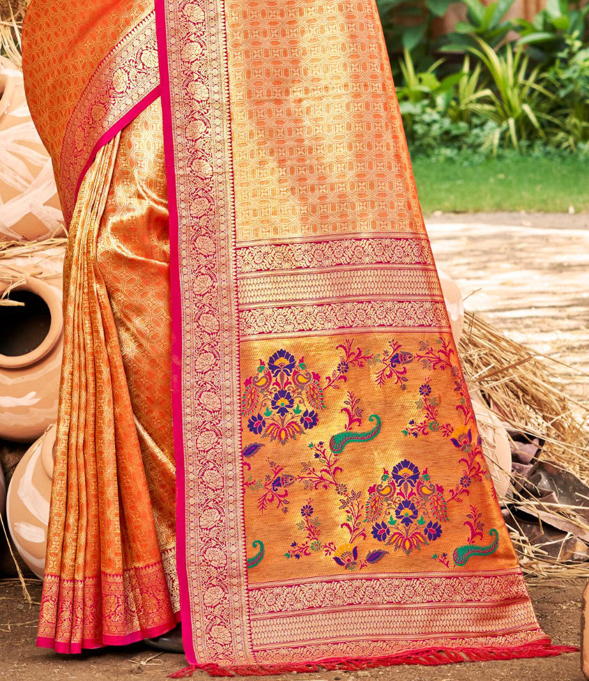 Sangam Prints Multi Color Kanjivaram Silk Woven Work Traditional Saree - Distacart