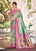 Prazu Fashion Pink And Light Green Kanjivaram Silk Weaving Wedding Wear Saree - Distacart