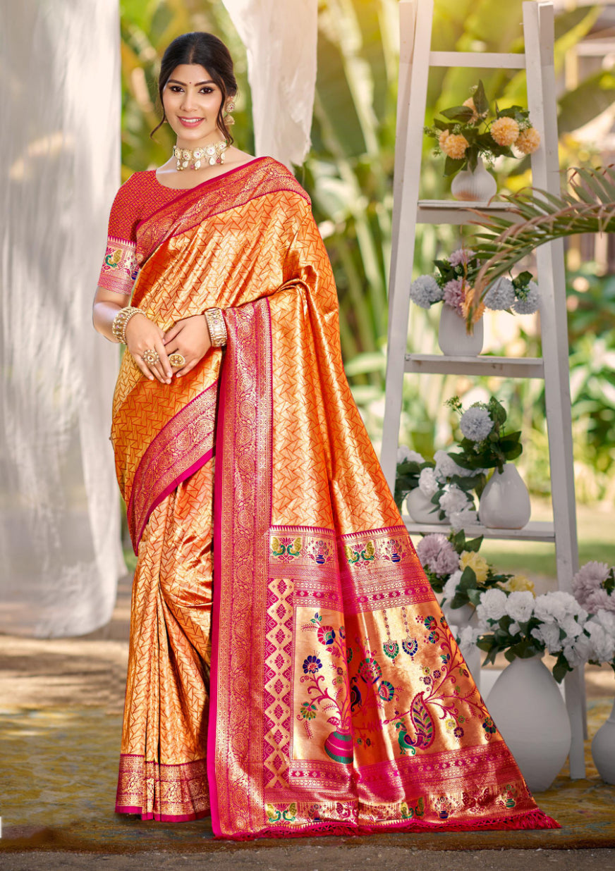 Sangam Prints Multi Color Kanjivaram Silk Woven Work Traditional Saree - Distacart