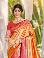 Sangam Prints Multi Color Kanjivaram Silk Woven Work Traditional Saree - Distacart
