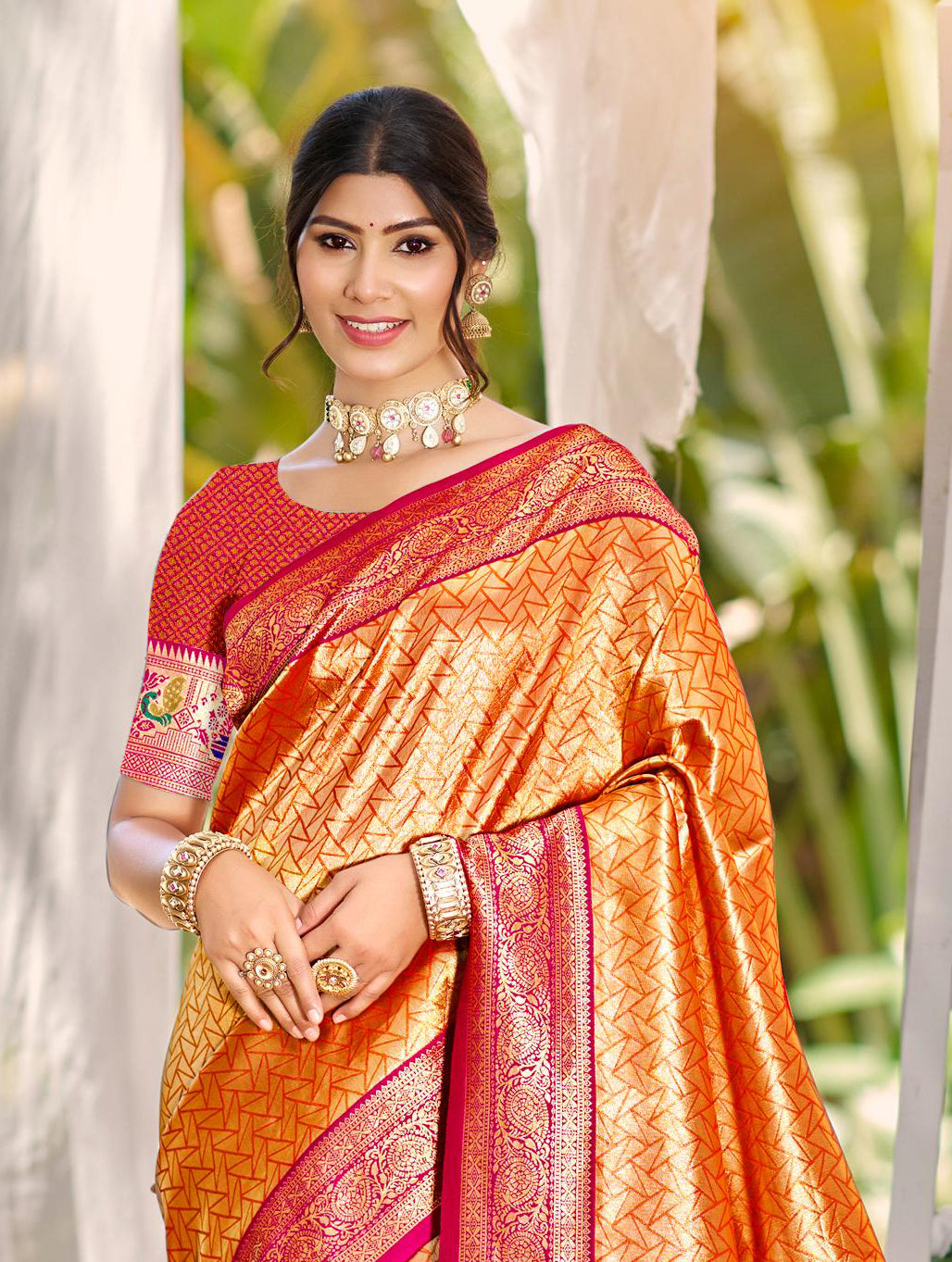 Sangam Prints Multi Color Kanjivaram Silk Woven Work Traditional Saree - Distacart