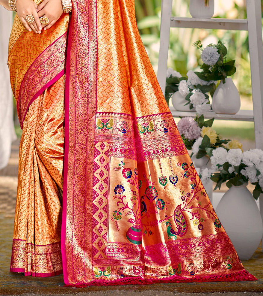 Sangam Prints Multi Color Kanjivaram Silk Woven Work Traditional Saree - Distacart