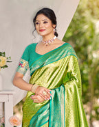 Sangam Prints Multi Color Kanjivaram Silk Woven Work Traditional Saree - Distacart