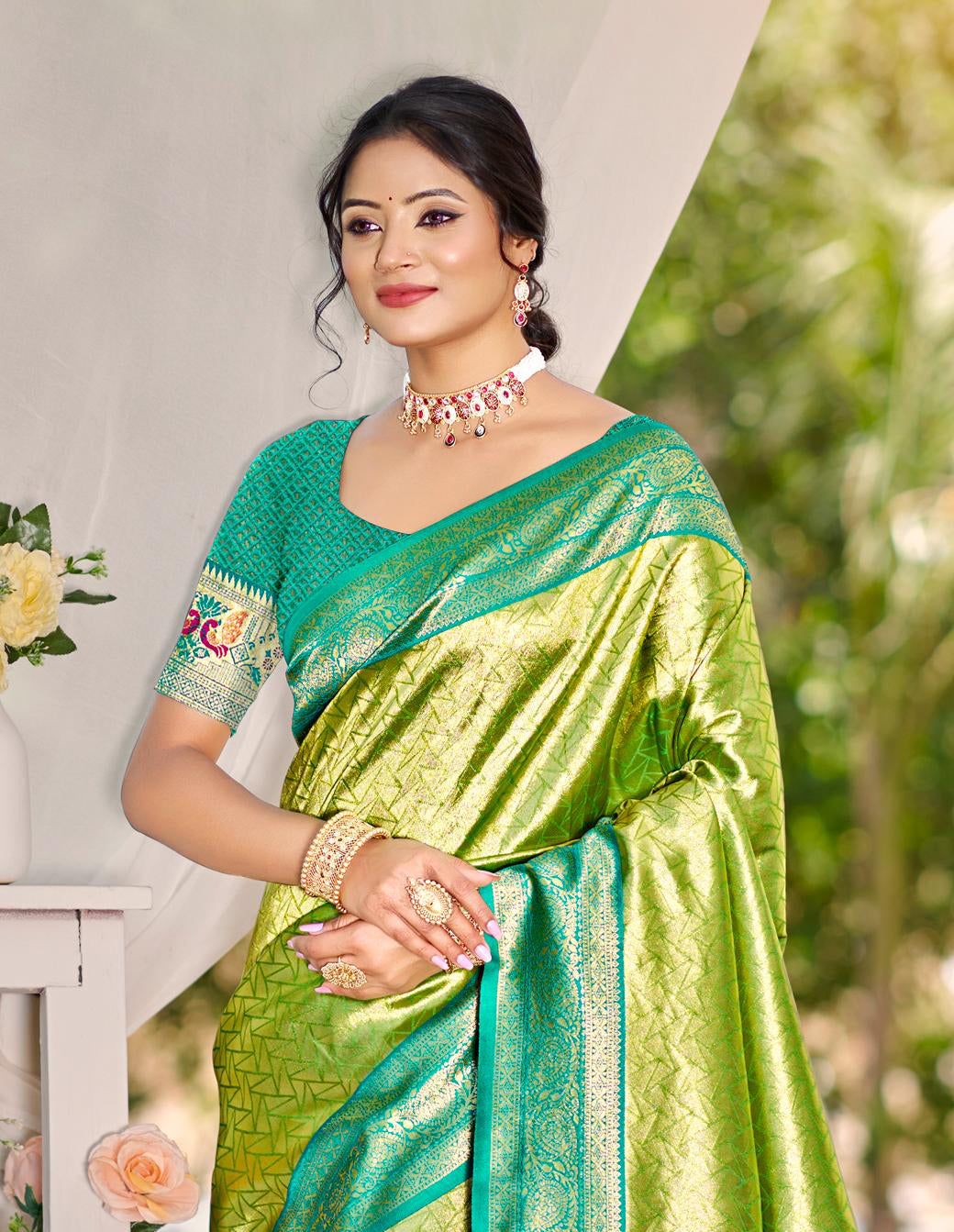 Sangam Prints Multi Color Kanjivaram Silk Woven Work Traditional Saree - Distacart