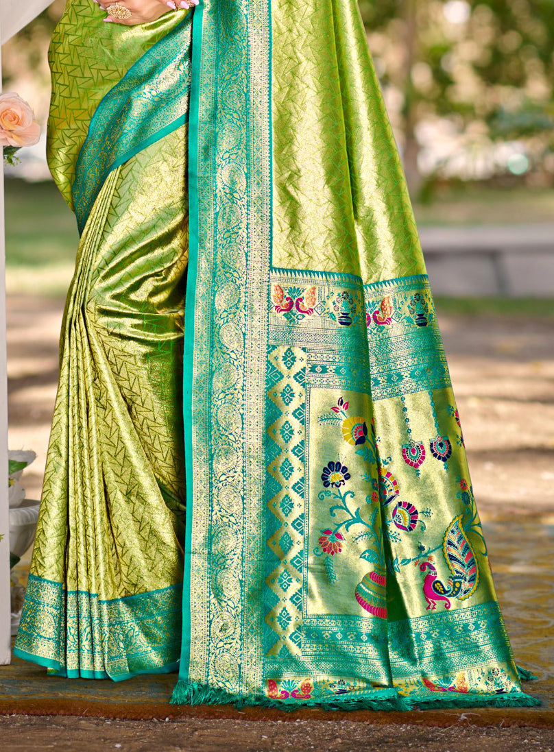 Sangam Prints Multi Color Kanjivaram Silk Woven Work Traditional Saree - Distacart