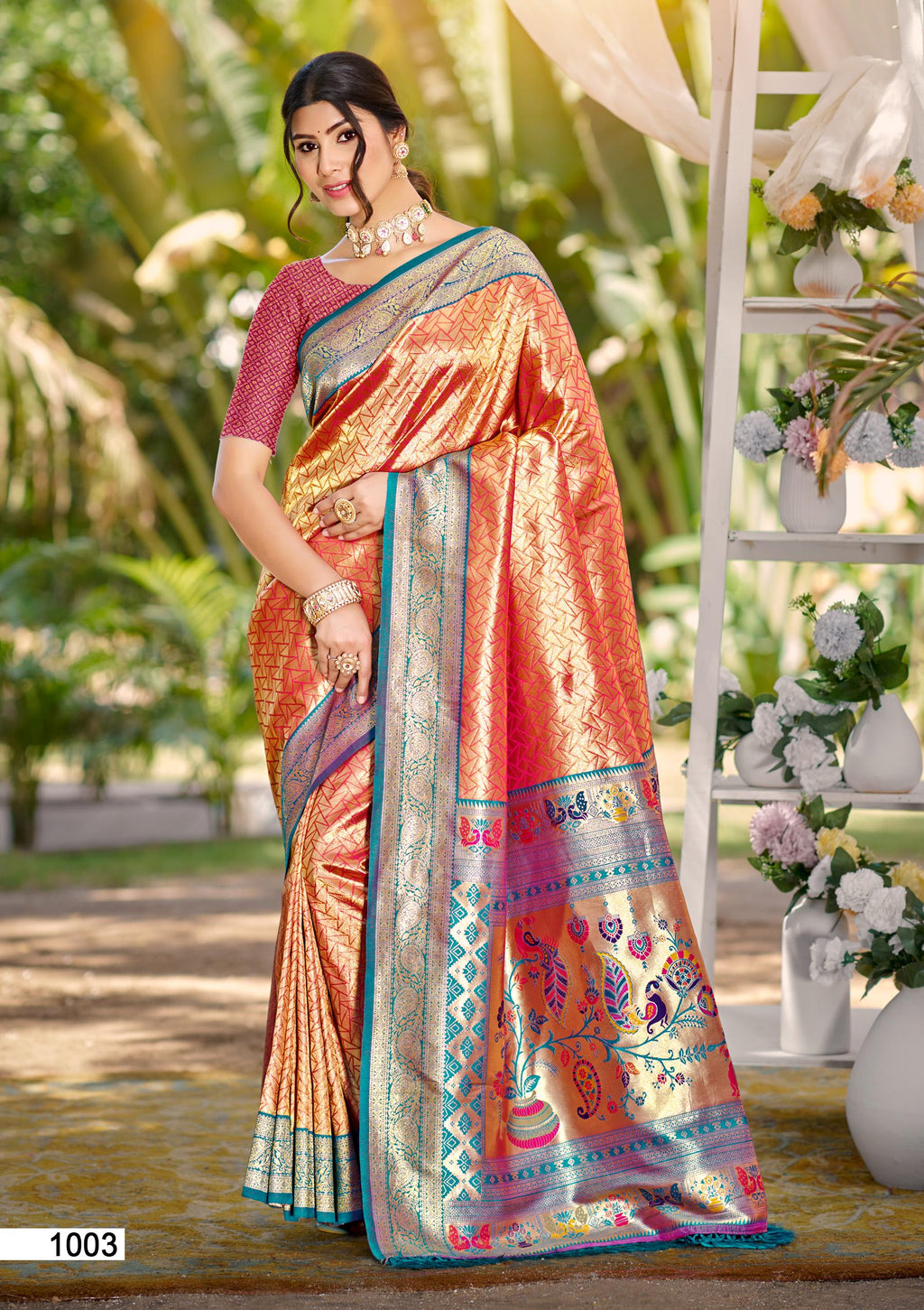 Sangam Prints Multi Color Kanjivaram Silk Woven Work Traditional Saree - Distacart