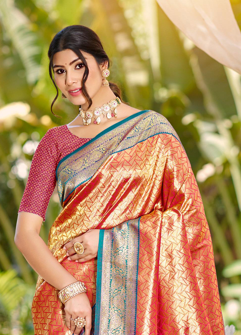 Sangam Prints Multi Color Kanjivaram Silk Woven Work Traditional Saree - Distacart