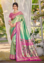 Sangam Prints Multi Color Kanjivaram Silk Woven Work Traditional Saree - Distacart