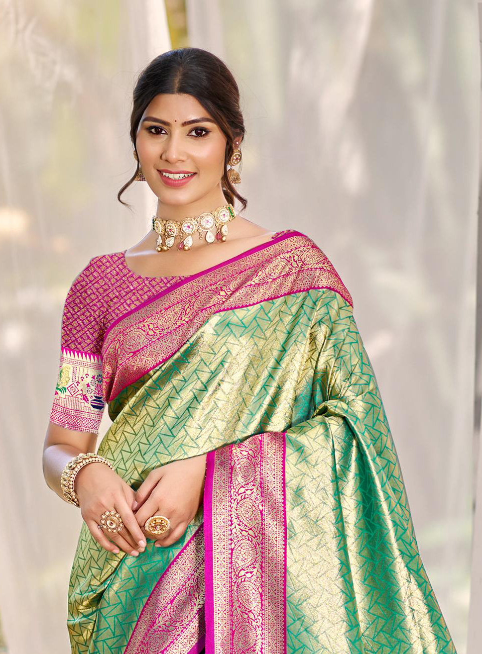 Sangam Prints Multi Color Kanjivaram Silk Woven Work Traditional Saree - Distacart