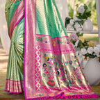 Sangam Prints Multi Color Kanjivaram Silk Woven Work Traditional Saree - Distacart