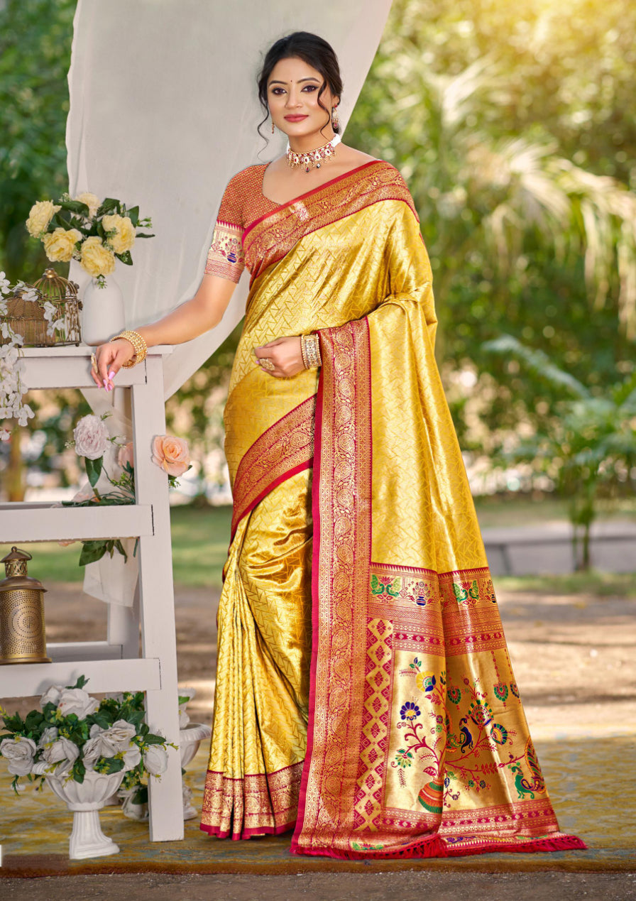 Sangam Prints Multi Color Kanjivaram Silk Woven Work Traditional Saree - Distacart
