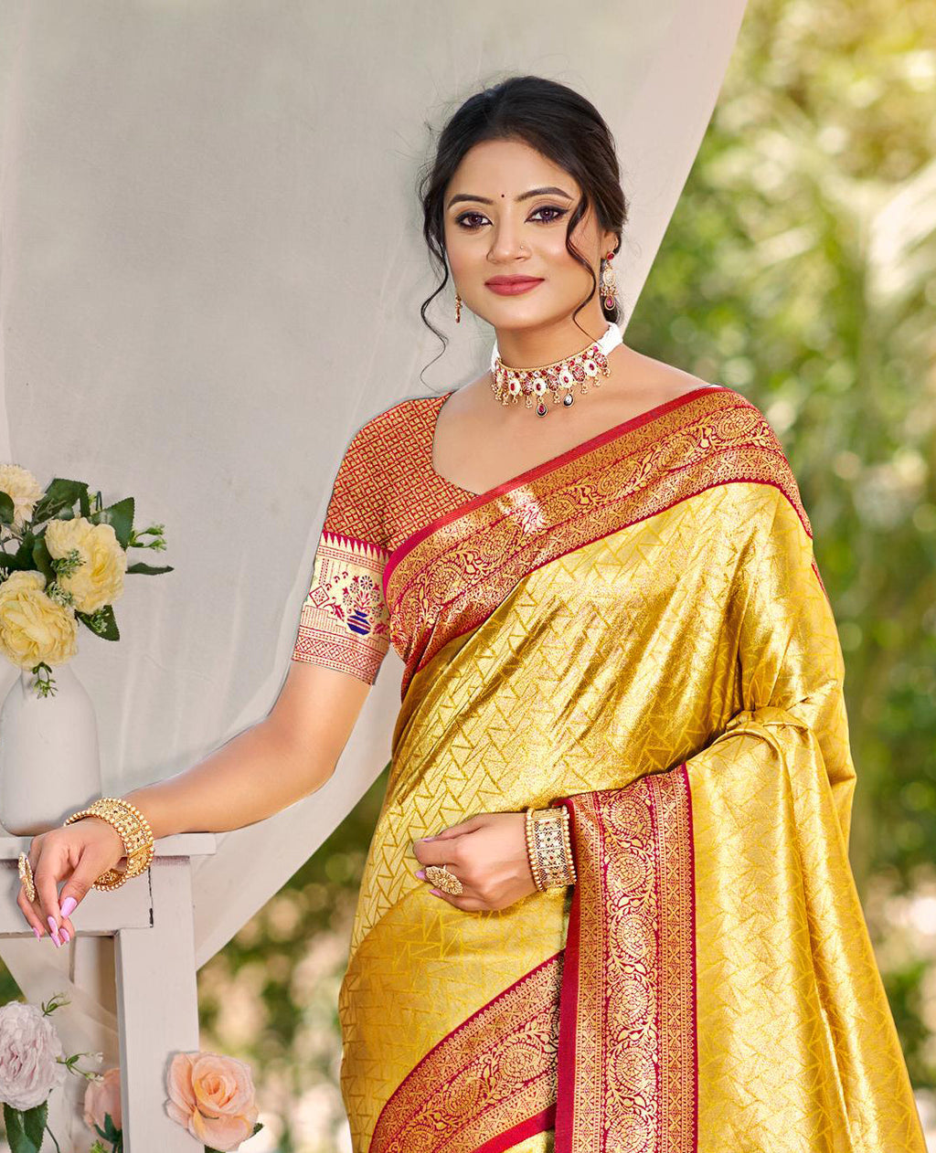 Sangam Prints Multi Color Kanjivaram Silk Woven Work Traditional Saree - Distacart