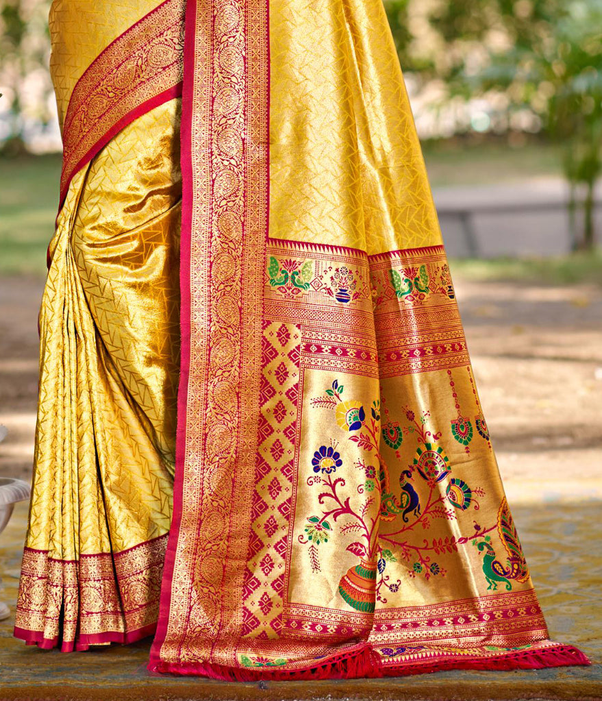 Sangam Prints Multi Color Kanjivaram Silk Woven Work Traditional Saree - Distacart