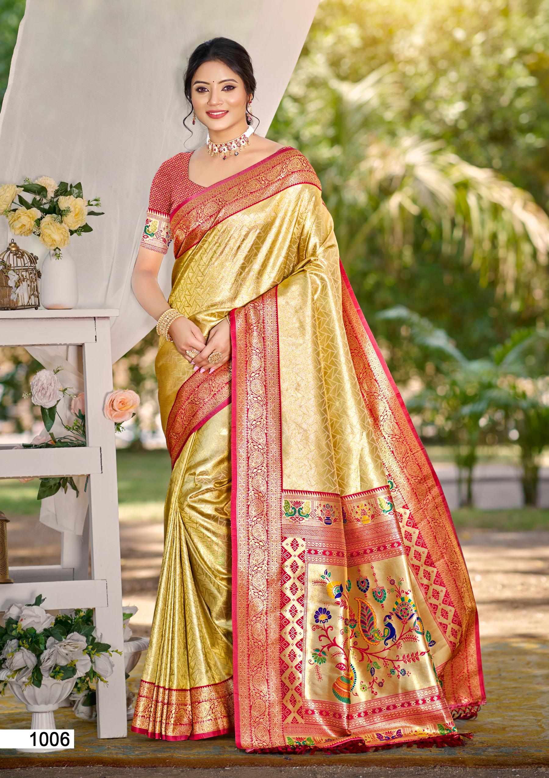 Sangam Prints Multi Color Kanjivaram Silk Woven Work Traditional Saree - Distacart