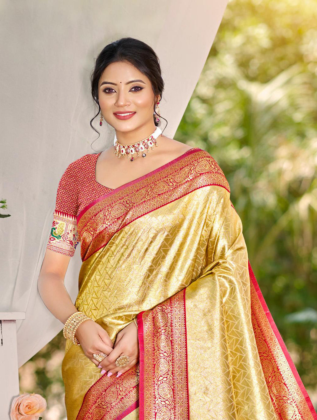 Sangam Prints Multi Color Kanjivaram Silk Woven Work Traditional Saree - Distacart