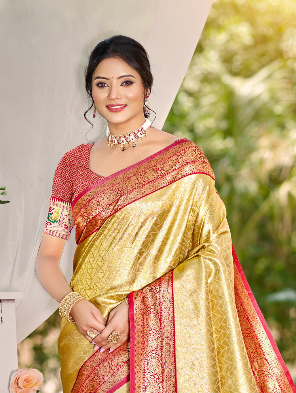 Sangam Prints Multi Color Kanjivaram Silk Woven Work Traditional Saree - Distacart