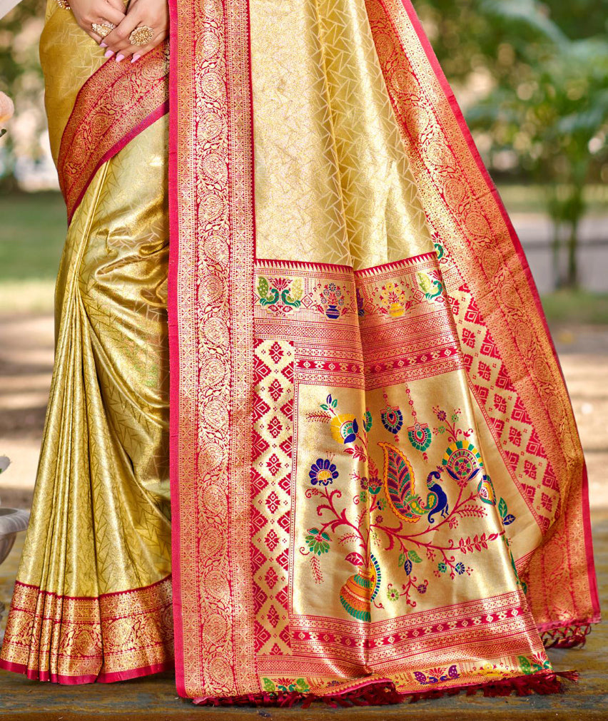 Sangam Prints Multi Color Kanjivaram Silk Woven Work Traditional Saree - Distacart