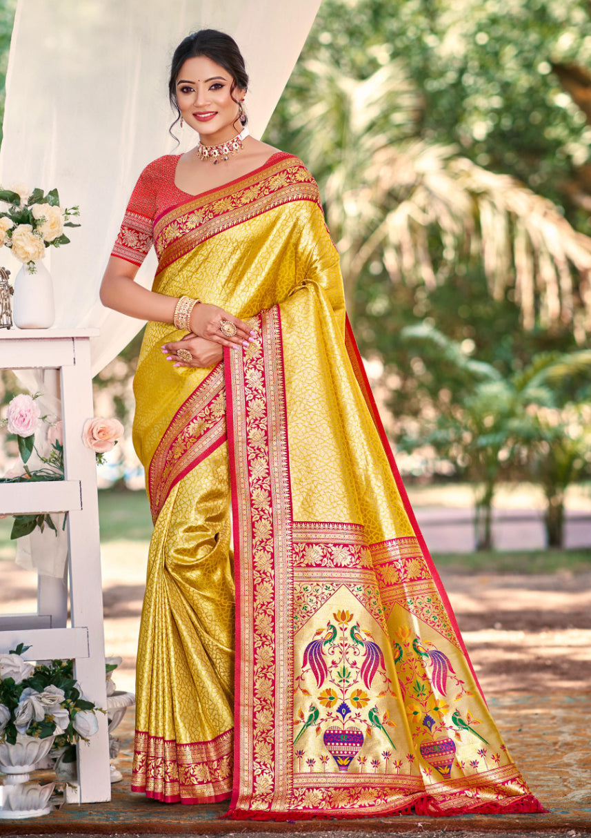 Sangam Prints Multi Color Kanjivaram Silk Woven Work Traditional Saree - Distacart