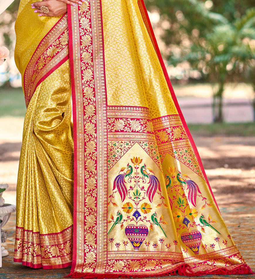 Sangam Prints Multi Color Kanjivaram Silk Woven Work Traditional Saree - Distacart