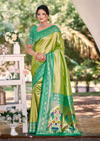 Sangam Prints Multi Color Kanjivaram Silk Woven Work Traditional Saree - Distacart