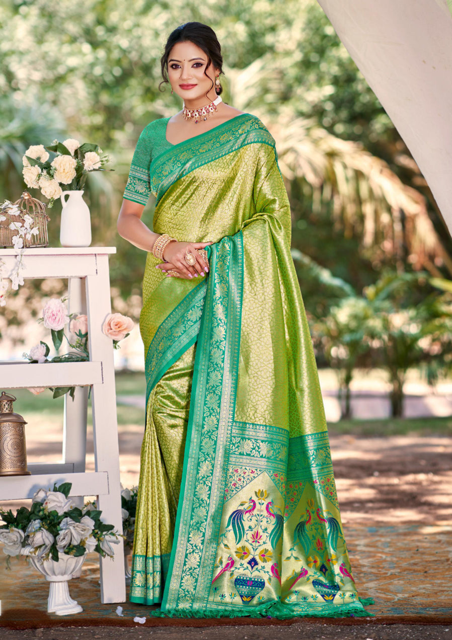 Sangam Prints Multi Color Kanjivaram Silk Woven Work Traditional Saree - Distacart