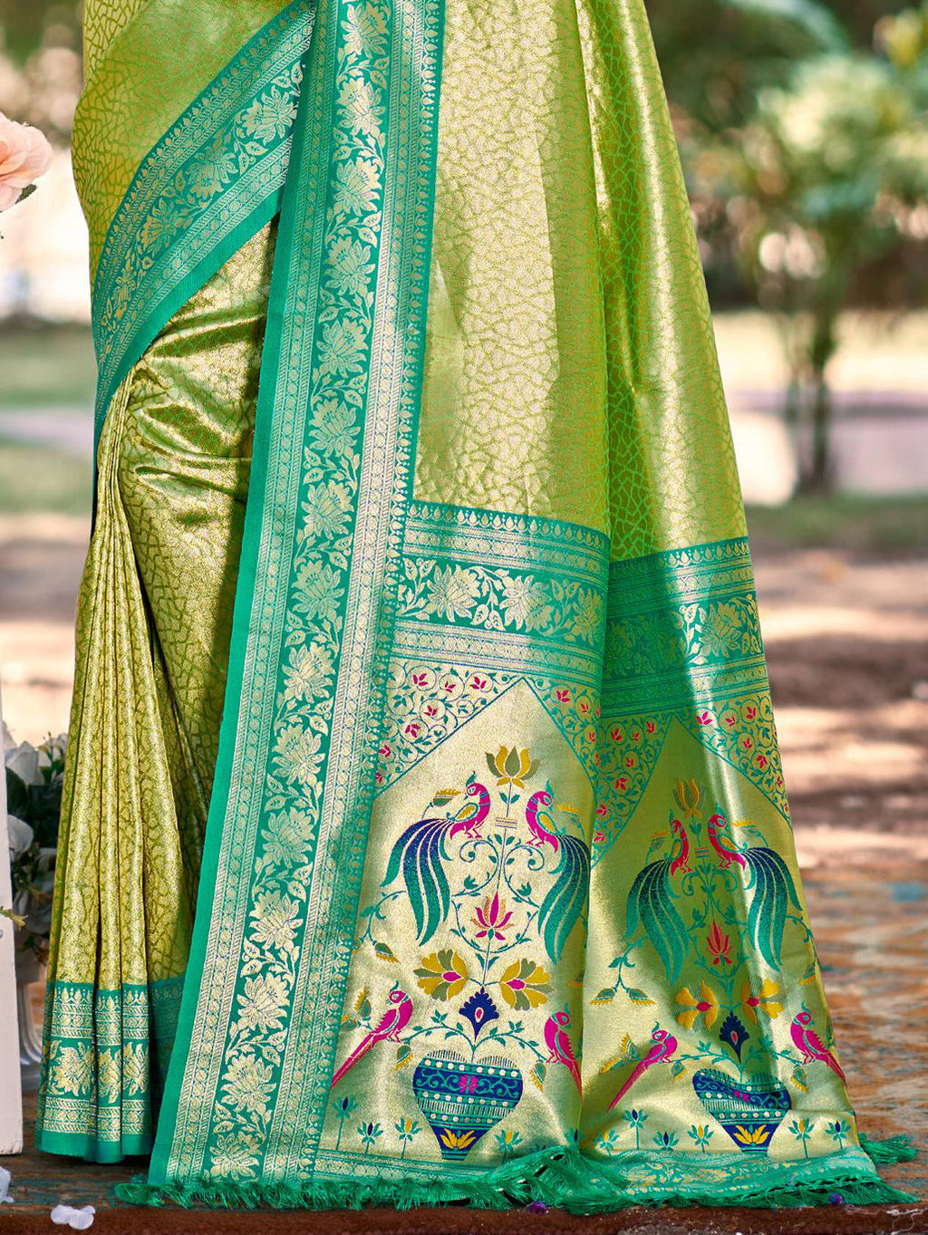 Sangam Prints Multi Color Kanjivaram Silk Woven Work Traditional Saree - Distacart