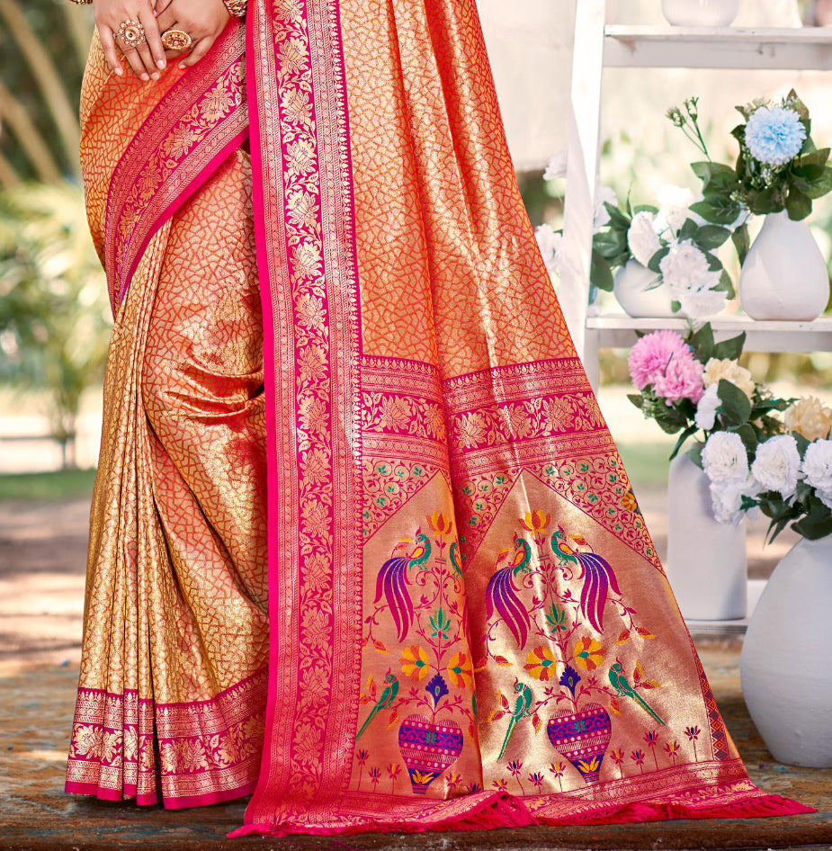 Sangam Prints Multi Color Kanjivaram Silk Woven Work Traditional Saree - Distacart