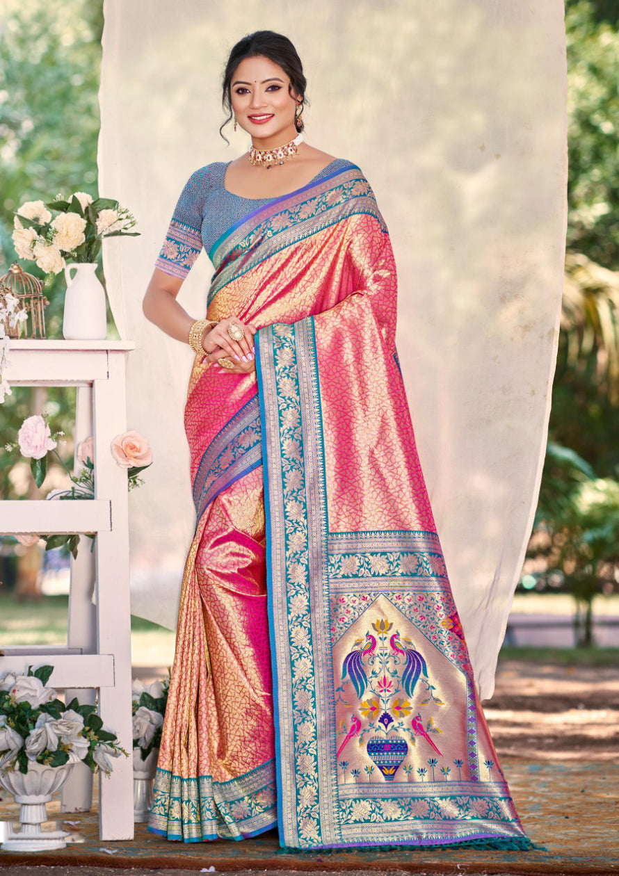 Sangam Prints Multi Color Kanjivaram Silk Woven Work Traditional Saree - Distacart