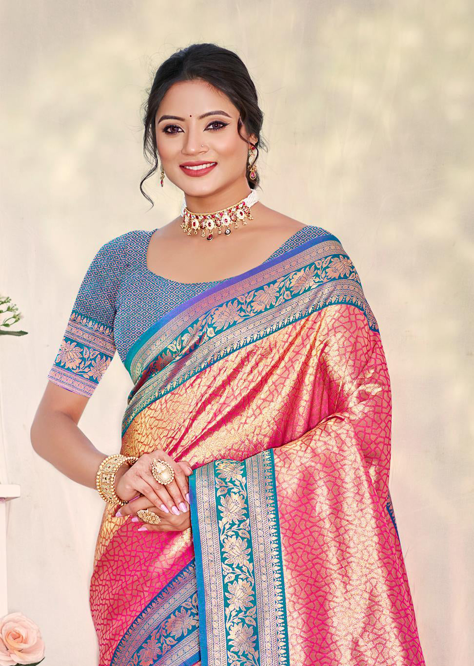 Sangam Prints Multi Color Kanjivaram Silk Woven Work Traditional Saree - Distacart