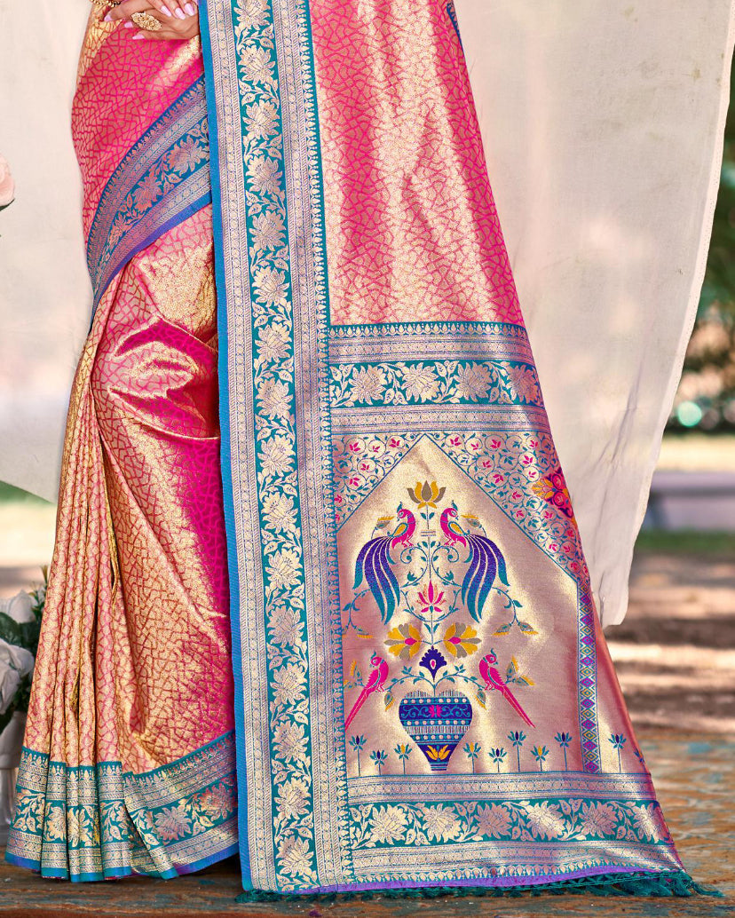 Sangam Prints Multi Color Kanjivaram Silk Woven Work Traditional Saree - Distacart