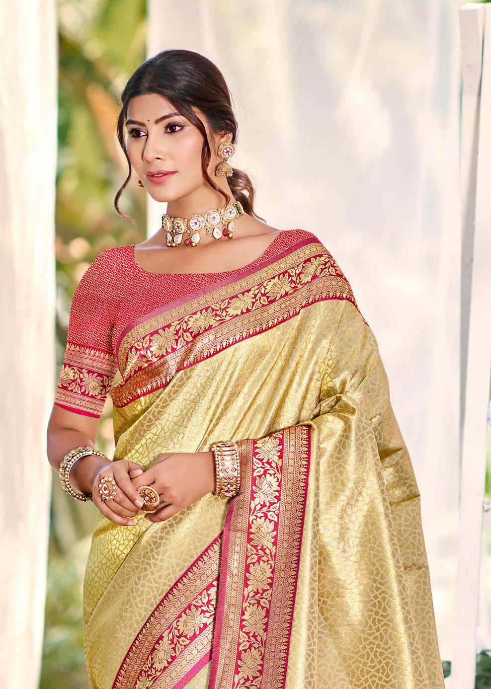 Sangam Prints Multi Color Kanjivaram Silk Woven Work Traditional Saree - Distacart