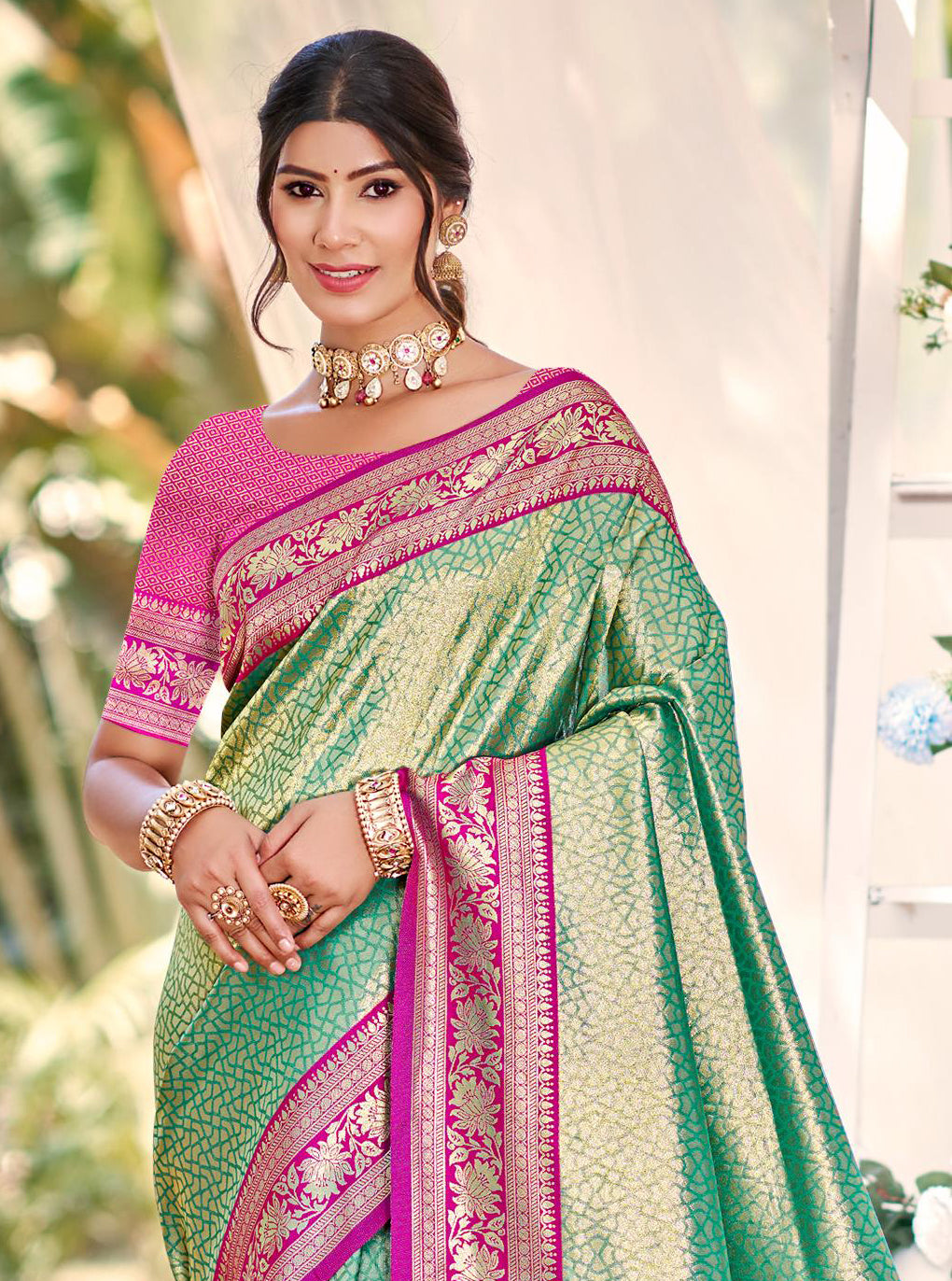 Sangam Prints Multi Color Kanjivaram Silk Woven Work Traditional Saree