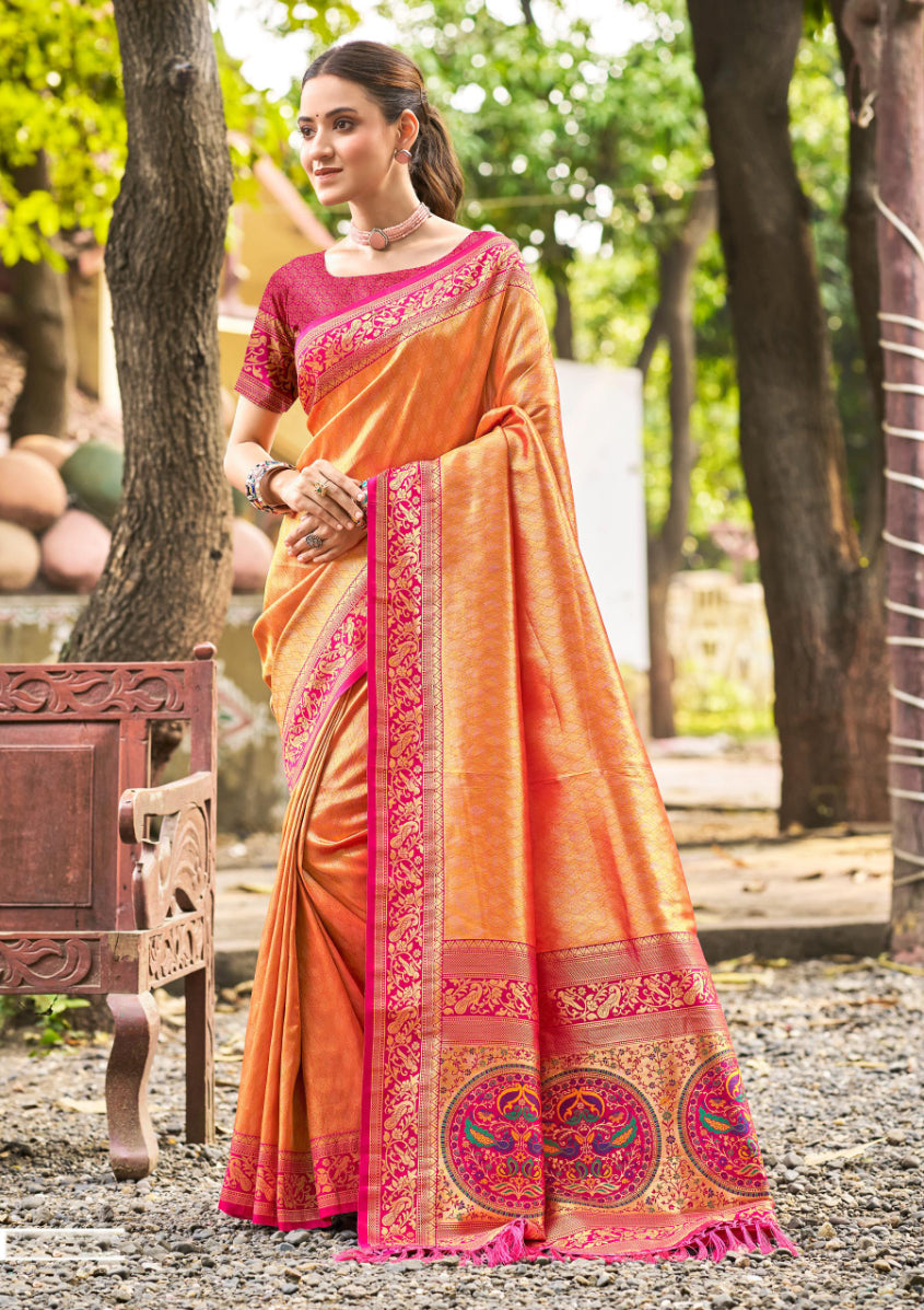 Sangam Prints Multi Color Kanjivaram Silk Woven Work Traditional Saree - Distacart