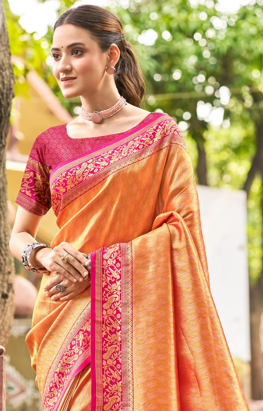 Sangam Prints Multi Color Kanjivaram Silk Woven Work Traditional Saree - Distacart