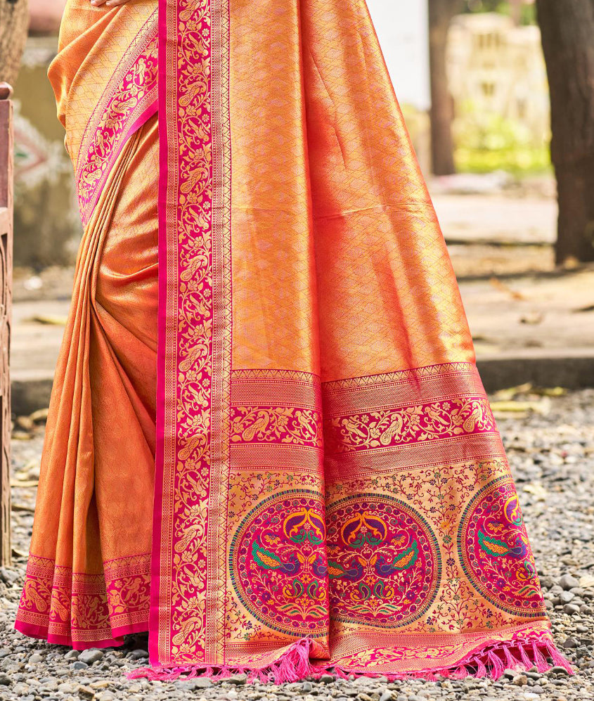 Sangam Prints Multi Color Kanjivaram Silk Woven Work Traditional Saree - Distacart