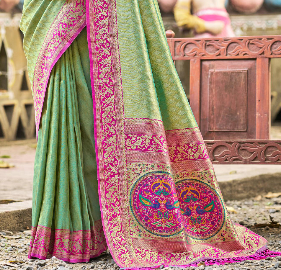 Sangam Prints Multi Color Kanjivaram Silk Woven Work Traditional Saree