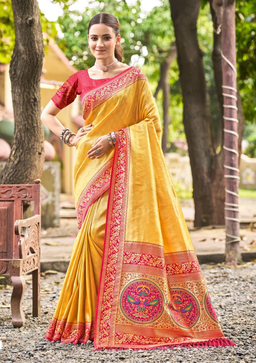 Sangam Prints Multi Color Kanjivaram Silk Woven Work Traditional Saree - Distacart