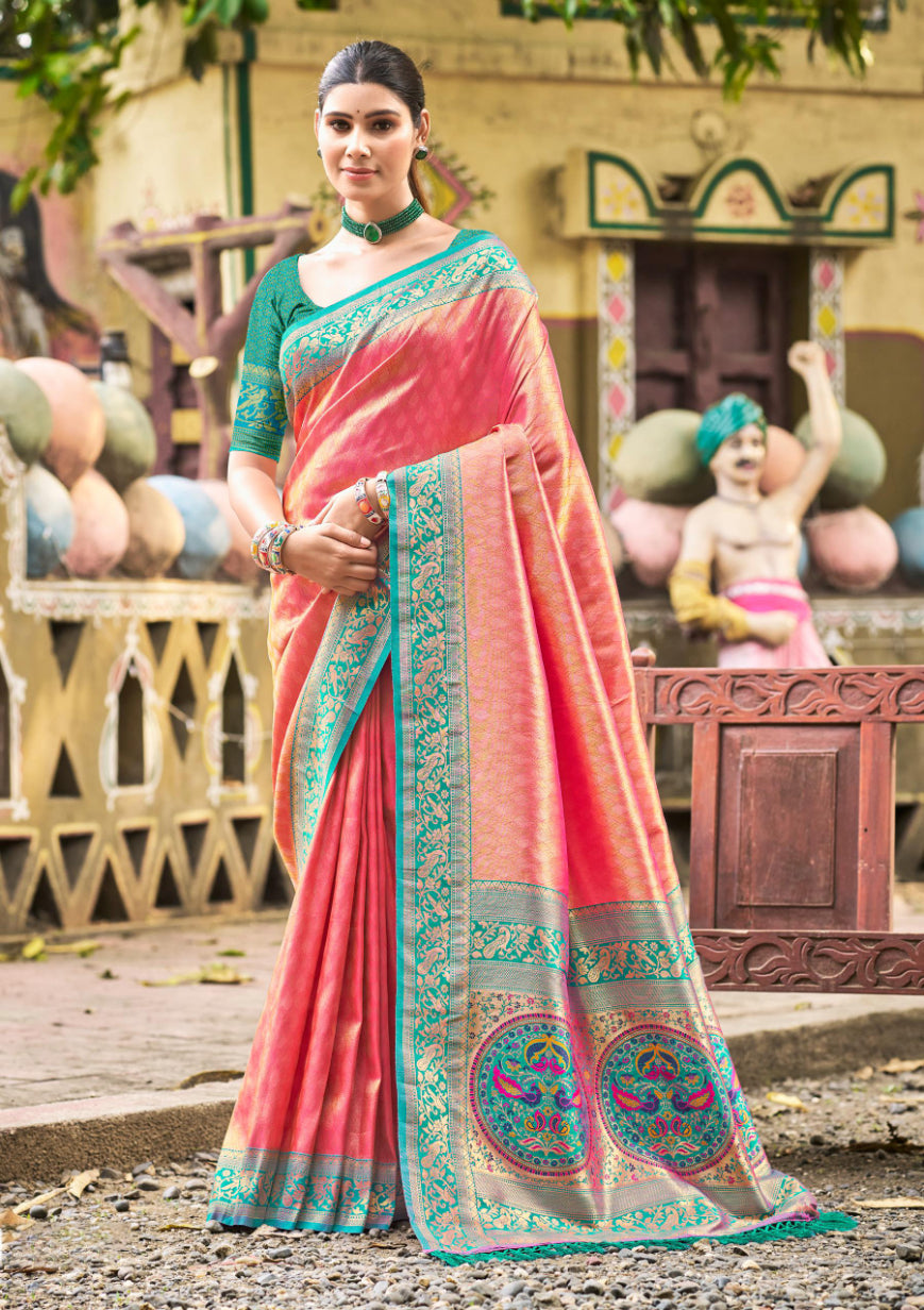 Sangam Prints Multi Color Kanjivaram Silk Woven Work Traditional Saree - Distacart