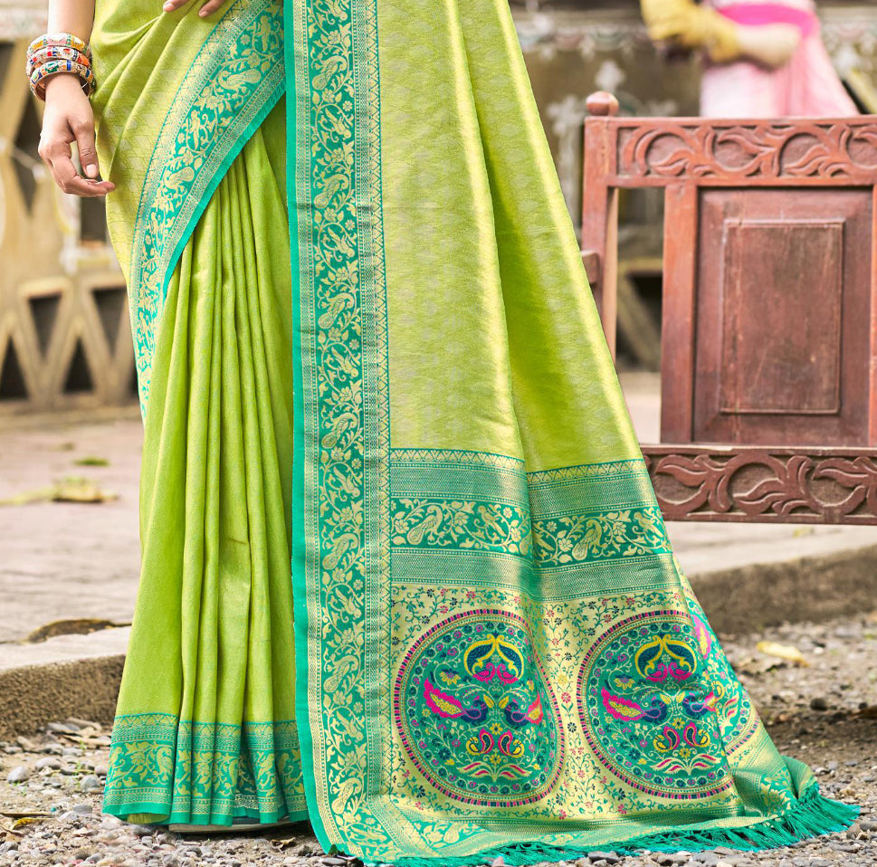 Sangam Prints Multi Color Kanjivaram Silk Woven Work Traditional Saree - Distacart