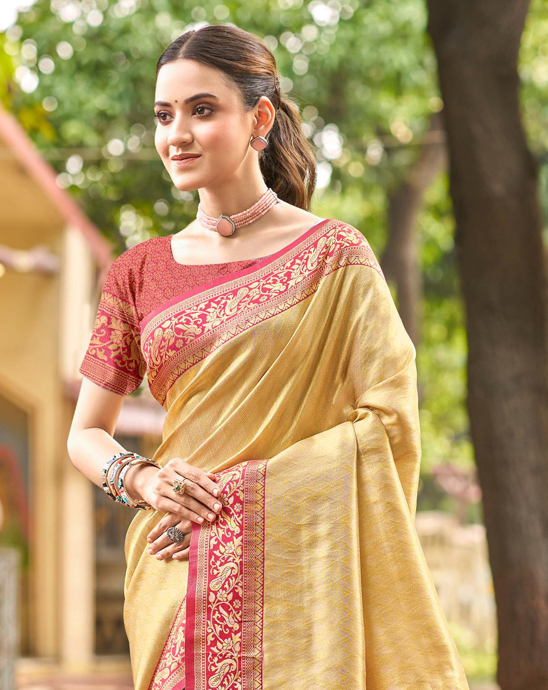 Sangam Prints Multi Color Kanjivaram Silk Woven Work Traditional Saree - Distacart
