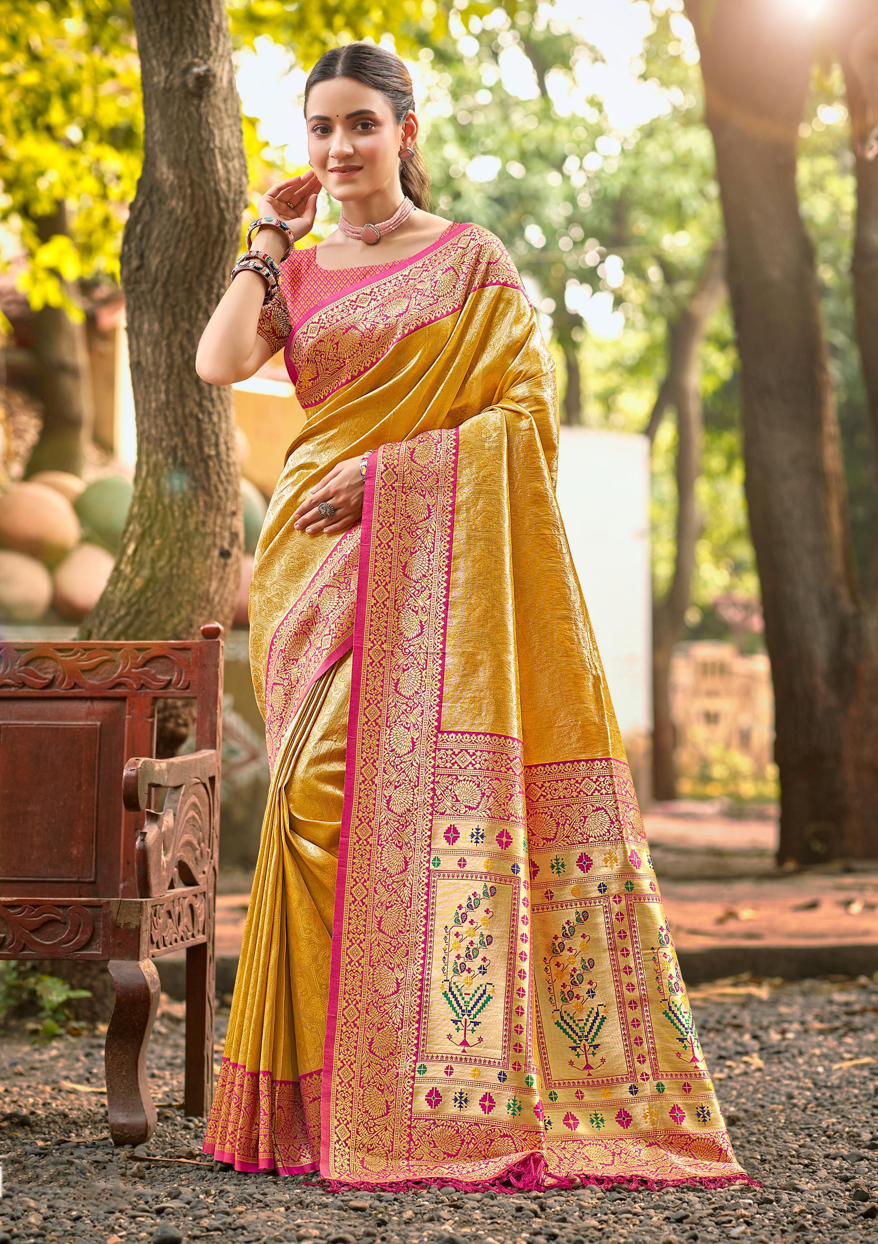 Sangam Prints Multi Color Kanjivaram Silk Woven Work Traditional Saree - Distacart