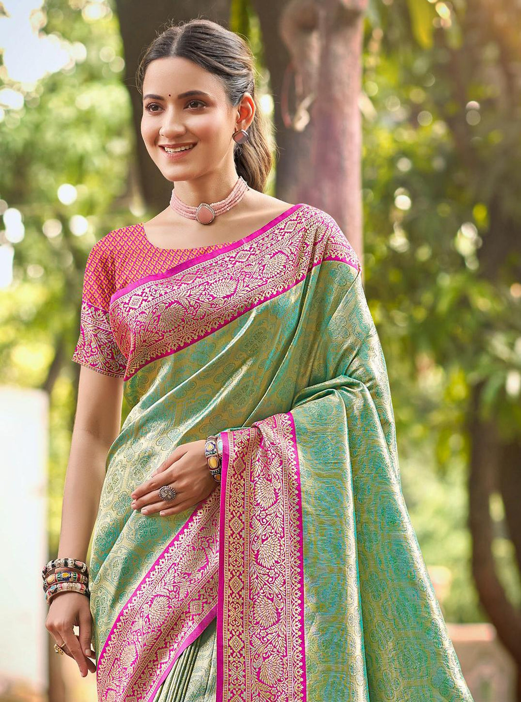 Sangam Prints Multi Color Kanjivaram Silk Woven Work Traditional Saree - Distacart