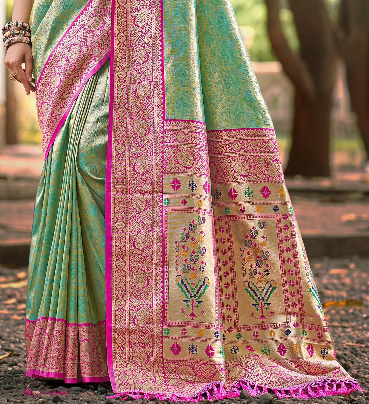 Sangam Prints Multi Color Kanjivaram Silk Woven Work Traditional Saree - Distacart