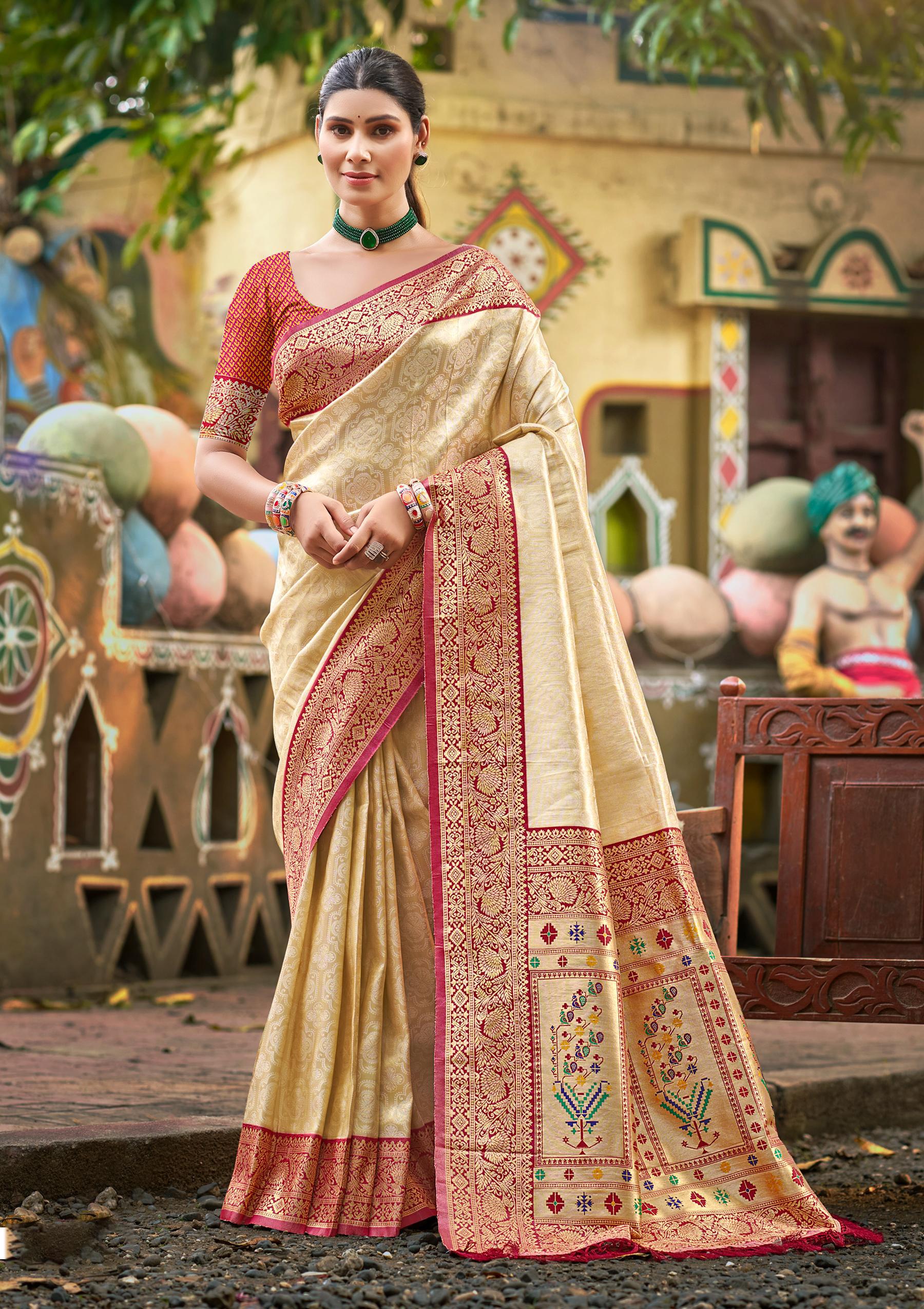 Sangam Prints Multi Color Kanjivaram Silk Woven Work Traditional Saree - Distacart